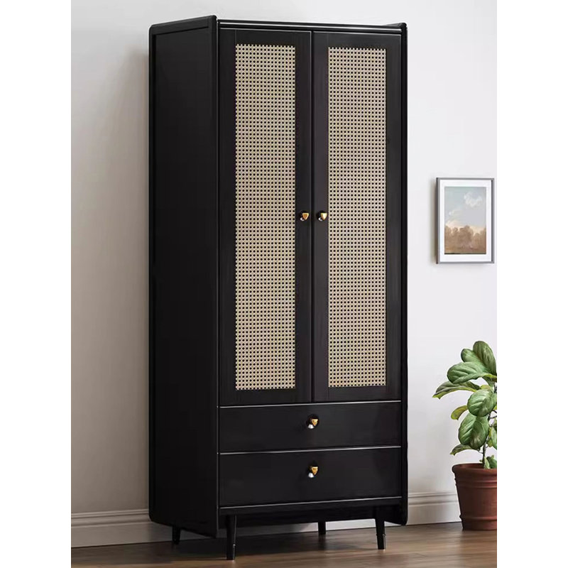 Armoire en rotin de bois massif de style Wabi-sab, Noir