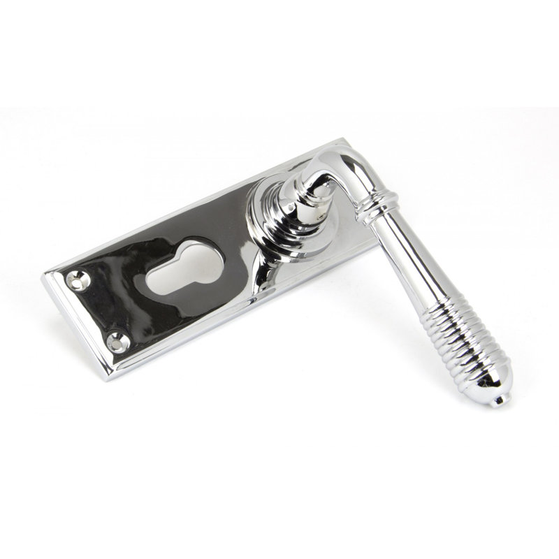 Reeded Lock Door Handle Kit, Polished Chrome