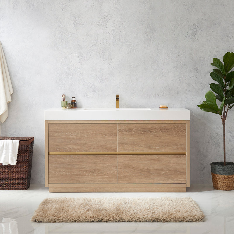 Ensemble de meuble-lavabo simple 60 po Huesca, Chêne nord-américain, Blanc