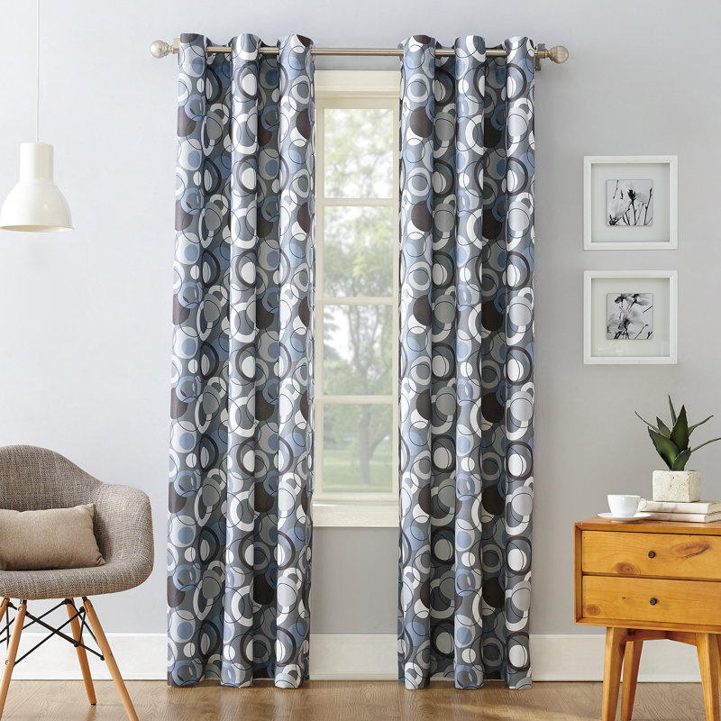 Panneau de rideau simple motif géométrique à œillets Lynnea, l 48 po x L 84 po, Nickel