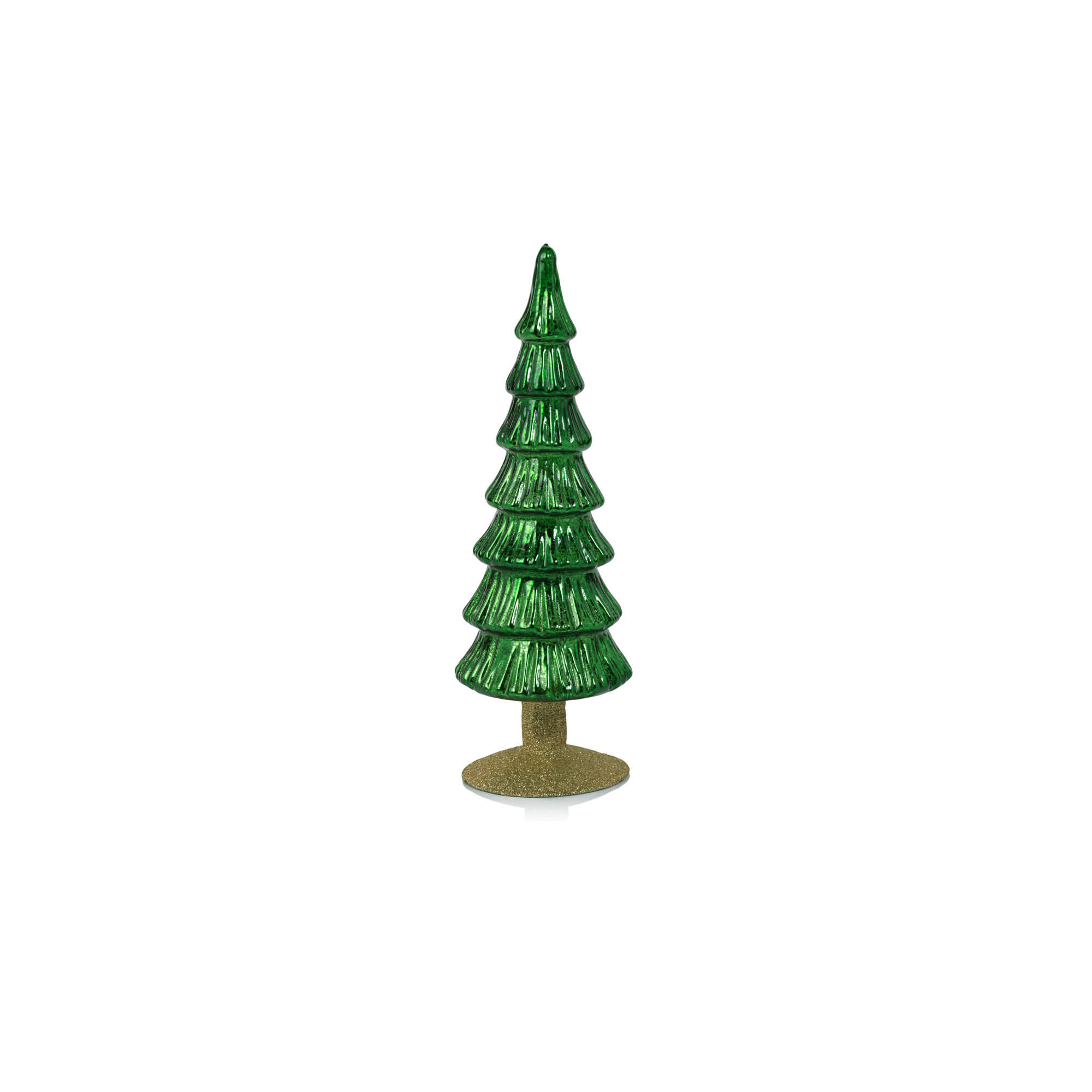 Merrigan Light Green Glass Tree on Gold Glitter Base, Set of 2, Green/Gold, 10.75" H x 3.5" W x 3.5" D