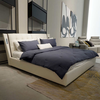 Burlywood Upholstered Wingback Bed