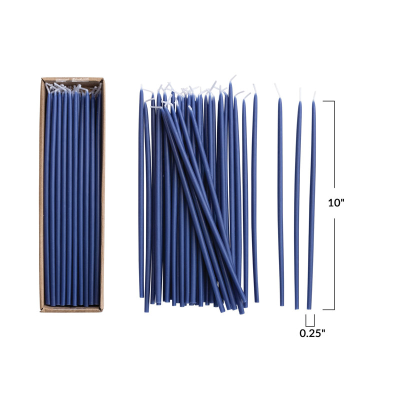 Bougies fines non parfumées en boîte, Marine, 10" L x 0.5" W