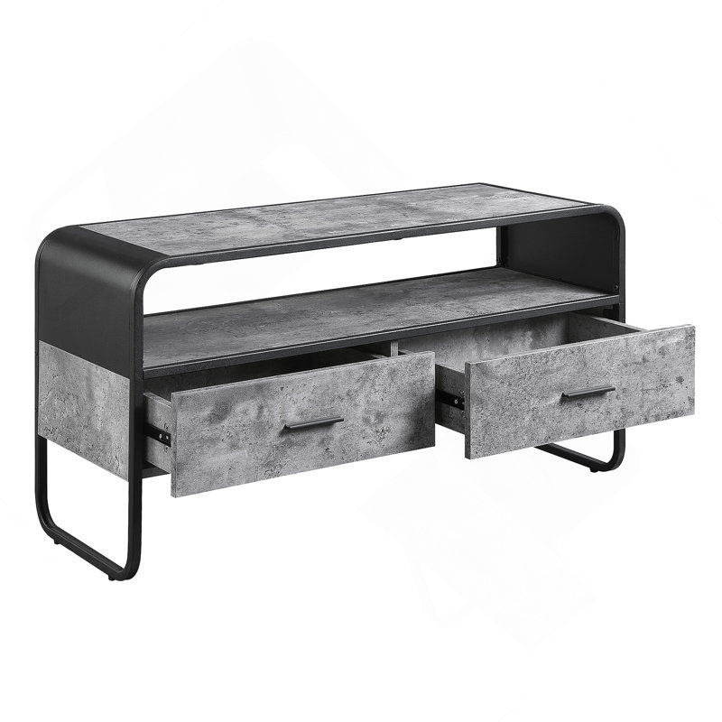 Meuble télé stable et multifonctionnel avec structure KD, tiroirs à extension et bords courbés pour une décoration intérieure rehaussée