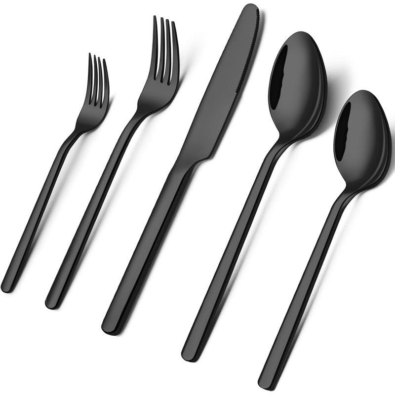Ensemble de couverts noirs 40 pièces, 8 pièces, noir