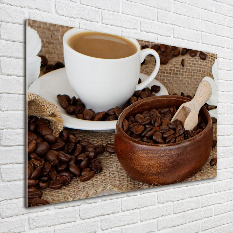 Glass Print Wall Art 100X70cm Image Printed On Glass Decorative Wall Picture Behind Toughened / Tempered Safety Real Glass For Kitchen & Living Room Theme:Coffee With Milk