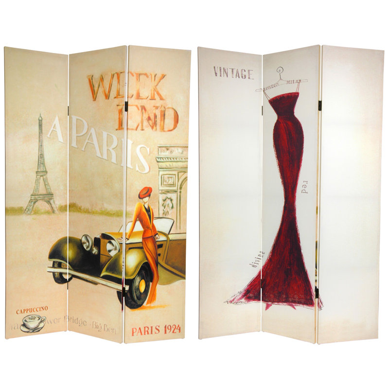 72" x 48" Double Sided Vintage Weekend 3 Panel Room Divider