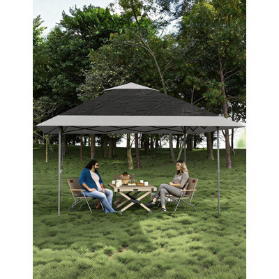 Tente de pavillon escamotable 13x13 avec moustiquaire - Installation rapide en une seule pression, 3 hauteurs réglables, structure en acier robuste, abat-jour UV imperméable, sac à roulettes STO-N-Go - Vert armée foncé / gris chiné