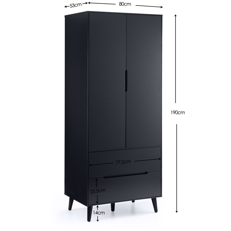 Heriberto 2 Door Solid Wood Wardrobe, Anthracite