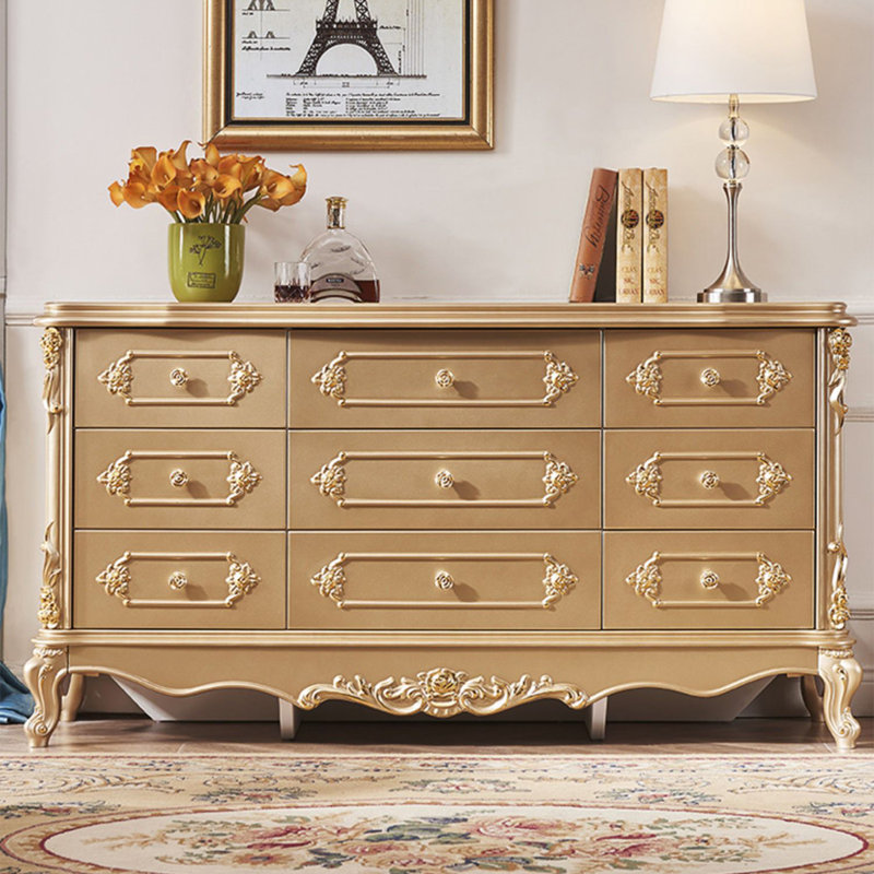 Gold Solid + Manufactured Wood Accent Cabinet, Gold