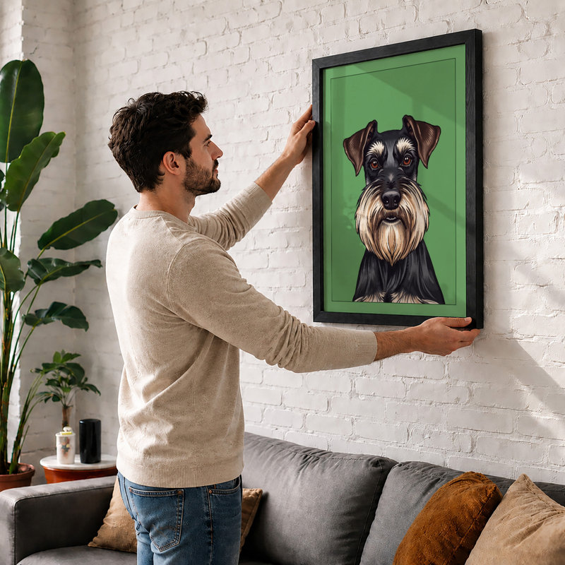 Schnauzer Portrait Modern - Framed Print, A2 - 59.4 x 42.0 cm, Black
