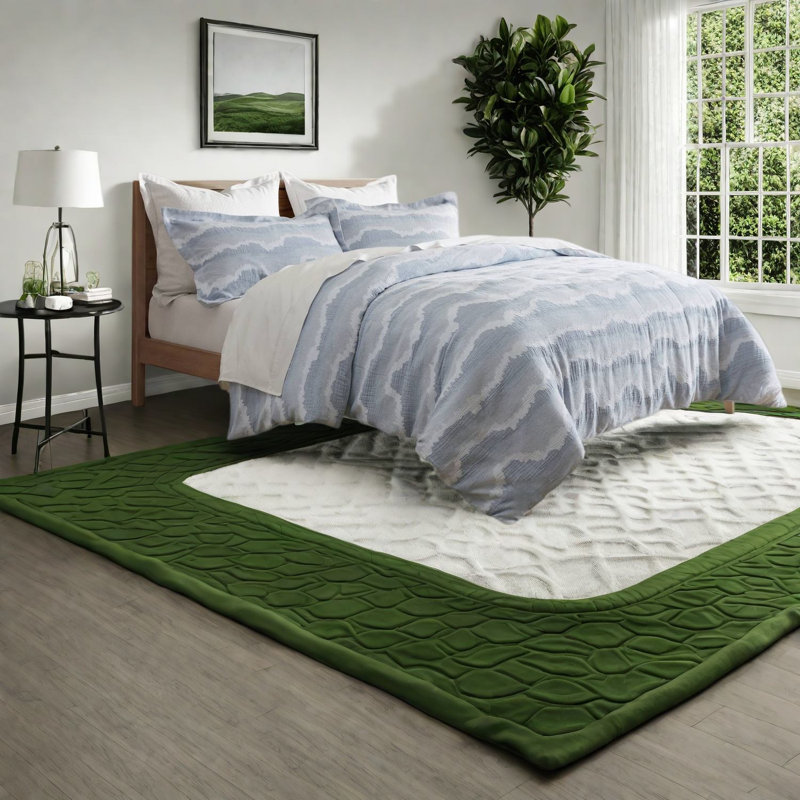 Premium 3-Piece King Cotton Bedding Sets, Blue Jacquard for Home