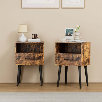 Deux ensembles de tables de chevet, table de chevet moderne avec tiroir de rangement et tablette ouverte en bois pour petits espaces, montage facile