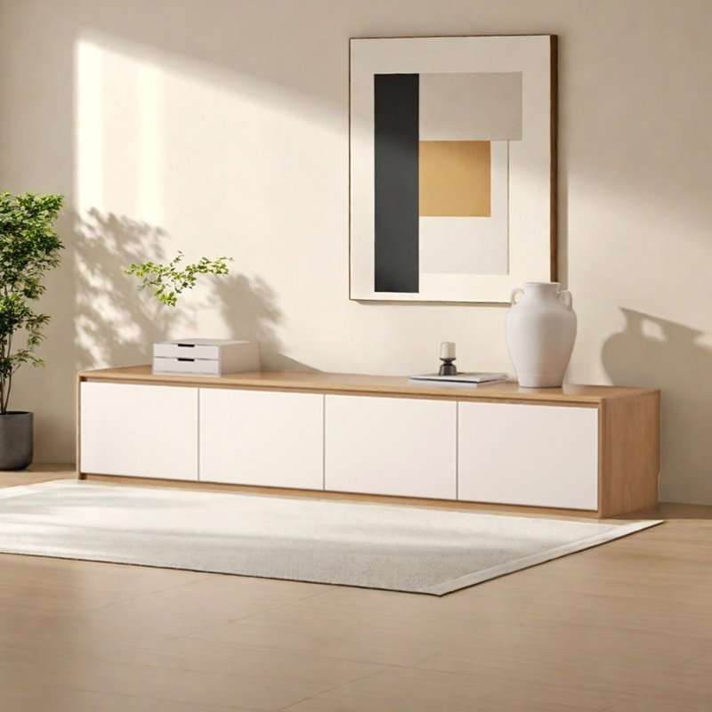 Meuble télé en chêne avec 4 tiroirs de rangement, H 16,53 po x L 94,48 po x l 15,75 po