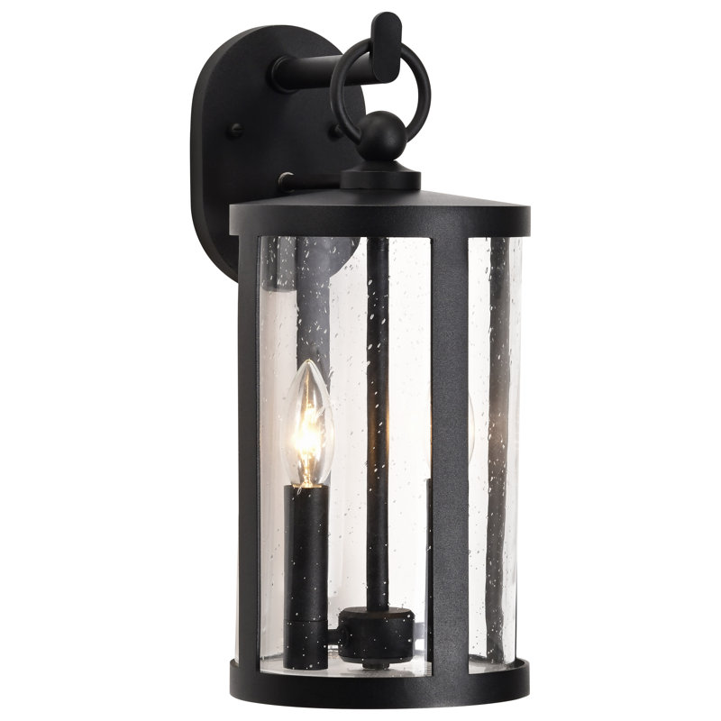 Bahaddin - 2 Light Large Wall Lantern - Matte Black with Clear Seeded Glass, 19.38" H x 8.63" W x 11" D