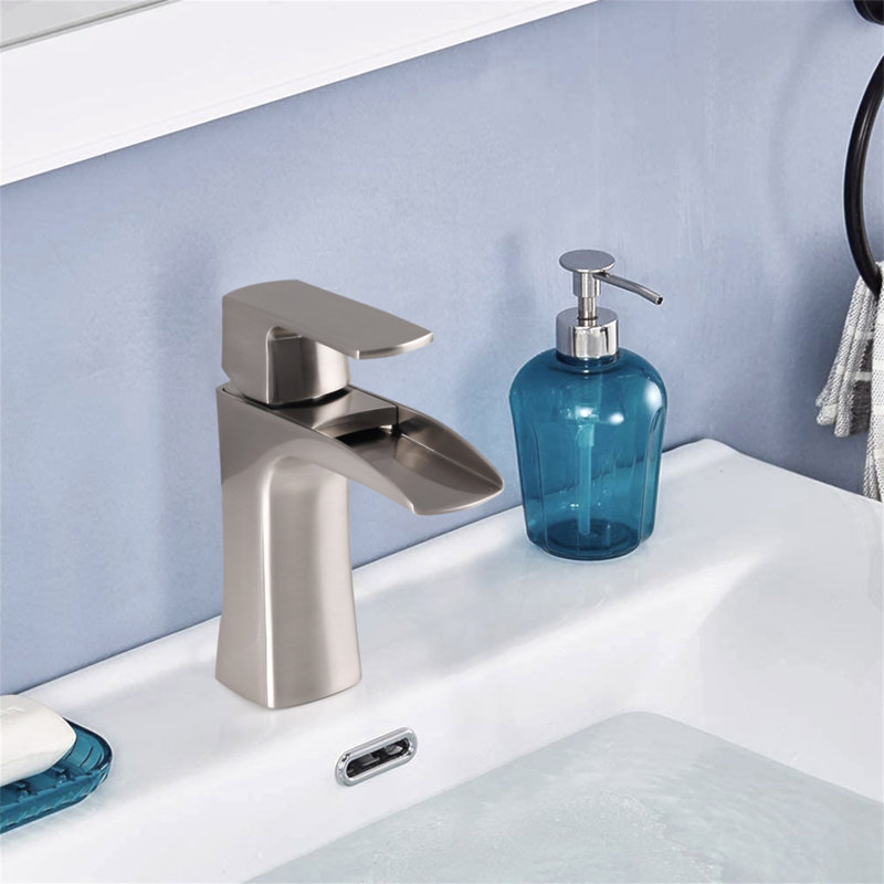 Robinet de salle de bain ADA Waterfall - Robinet en laiton à poignée simple avec drain, 1 trou, Nickel brossé