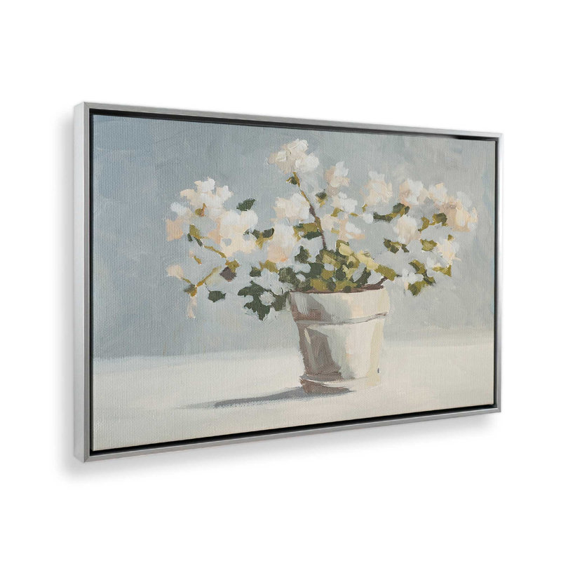 «White Flower Pot I» par Marian Parsons, reproduction d'art sur toile, H 32 po x l 48 po, Argent argent