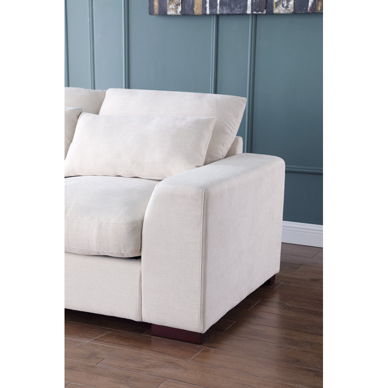 123" Wide Reversible Modular Sofa with Ottoman, Beige Linen Blend