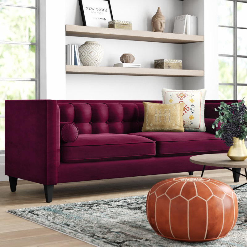 Allia Upholstered 84'' Sofa, Burgundy Velvet