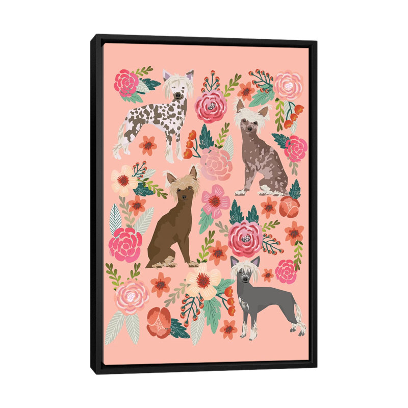 Collage de fleurs de forme chinoise avec toile tendue, H 26 po x l 18 po x P 1,5 po, Toile avec cadre noir, Pas de tapis