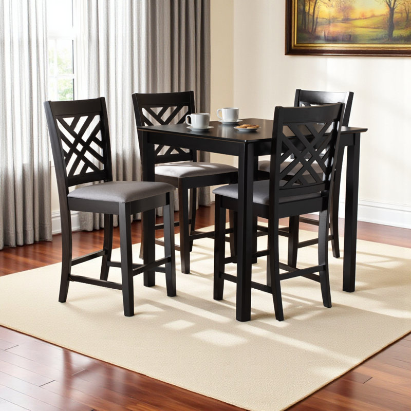 Fraserburgh 5-Pc Dining Set in Modern and Contemporary Style, 37.4'' H X 18.5'' W X 19.88'' D, Black, Light Grey