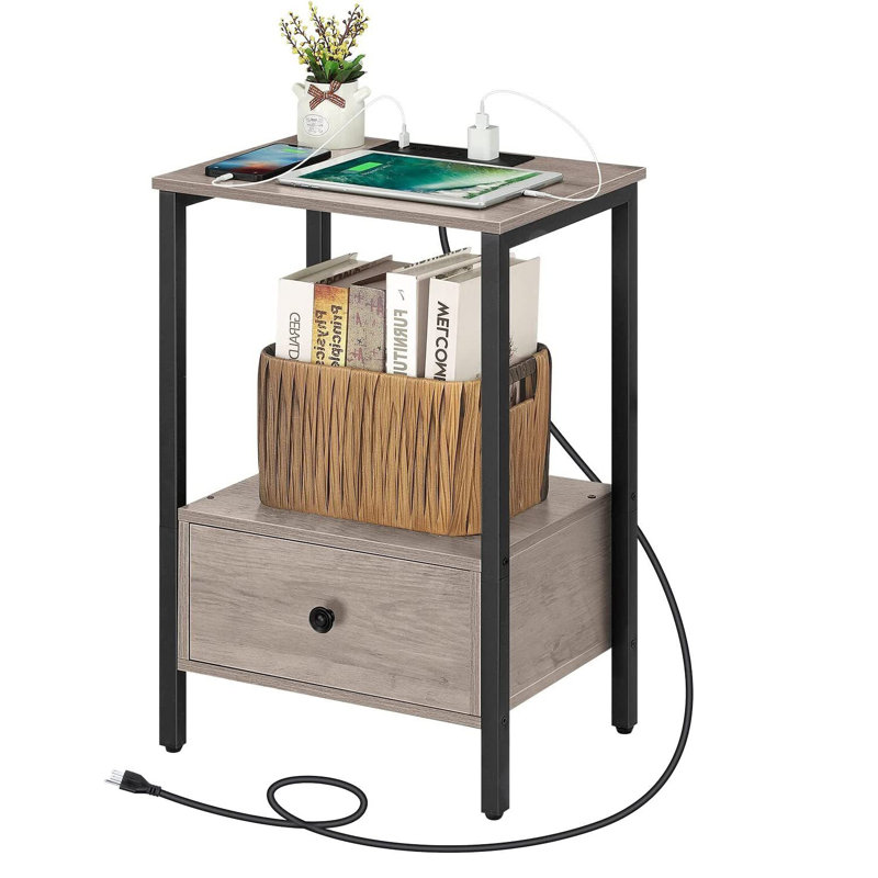 Top 1 End Table with Storage and Built-In Electrical Outlet