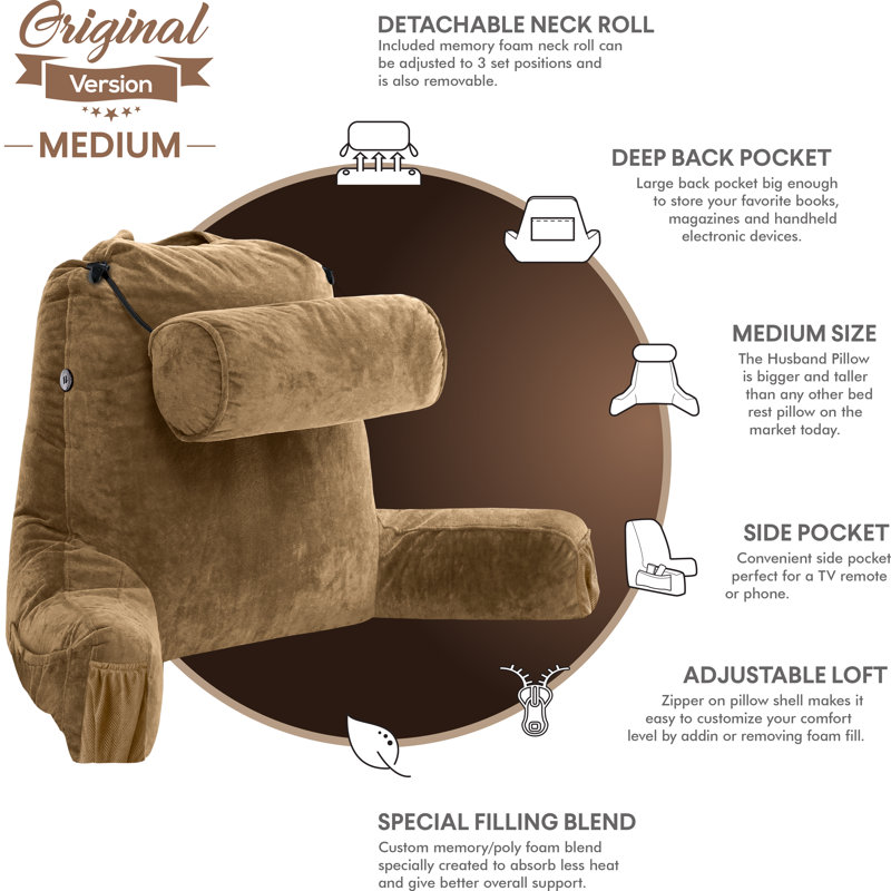 Tan Microsuede Memory Foam Reading Pillow with Arms