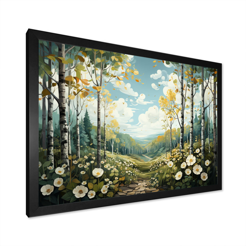 Birch Woods Silent Woods IV sur toile, H 16 po x l 32 po x P 1 po, Cadre photo noir