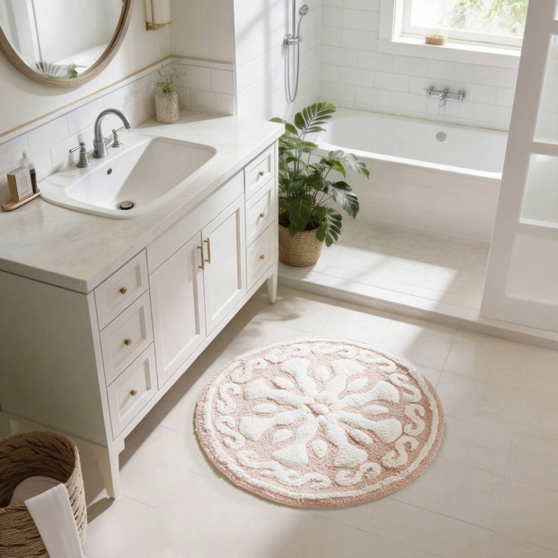 Tapis pour salle de bain Casablanca, Rose, Rond l 25 po x L 25 po