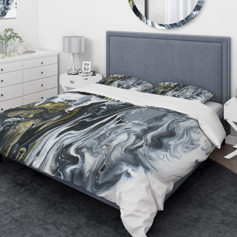 Ensemble de housse de couette en acrylique de marbre peint à la main designart, Housse de couette grand + 2 taies décoratives