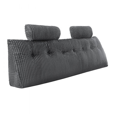 Coussin de tête de lit, coussin de tête de lit avec 2 poches latérales et 2 appuis-tête, coussin de lit en flanelle lavable, pour lire, jouer, se reposer, travailler au lit, gris