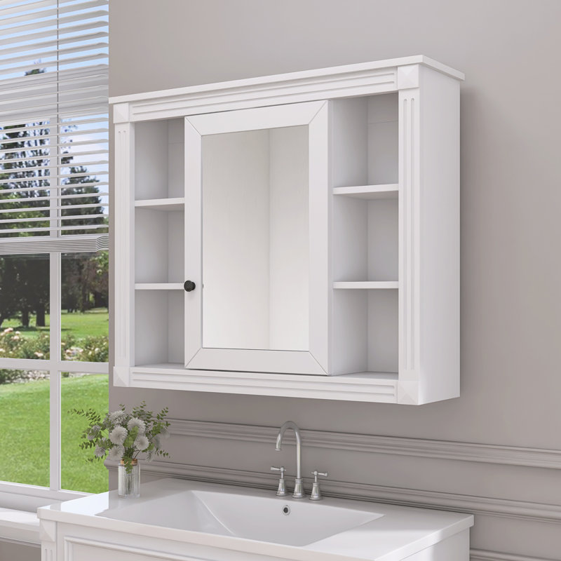 Armoire à pharmacie avec miroir à cadre l 35 po H 28,7 po Shelon, Blanc