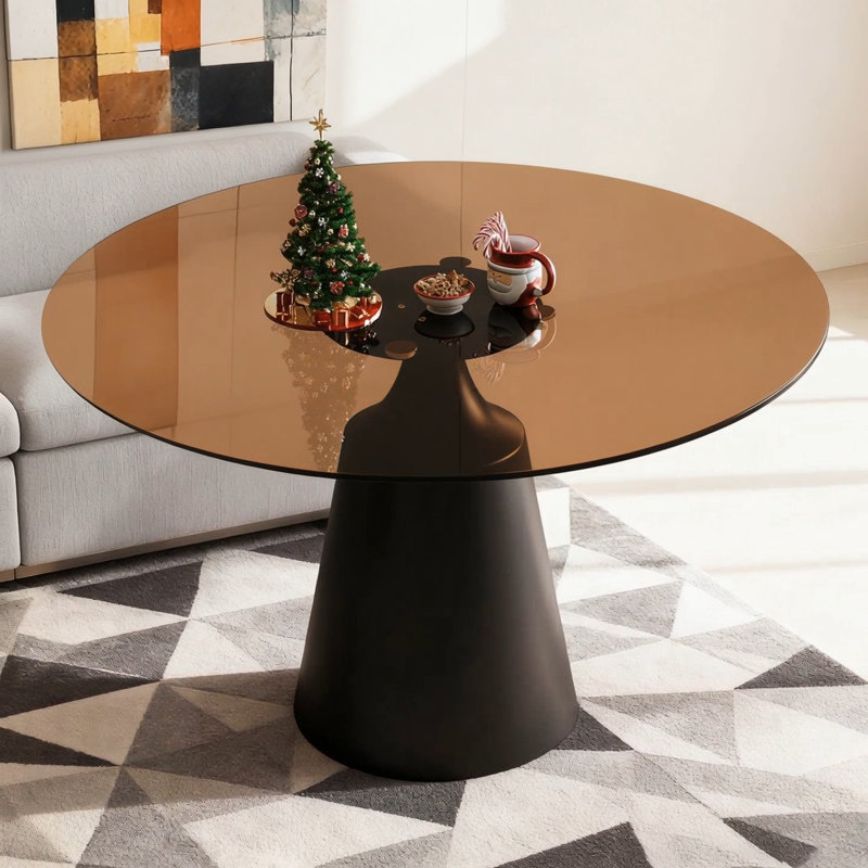 Round Dining Table For Small Spaces, Mid-Century Modern Pedestal Design With Glass Top, Perfect For Kitchen And Living Room
