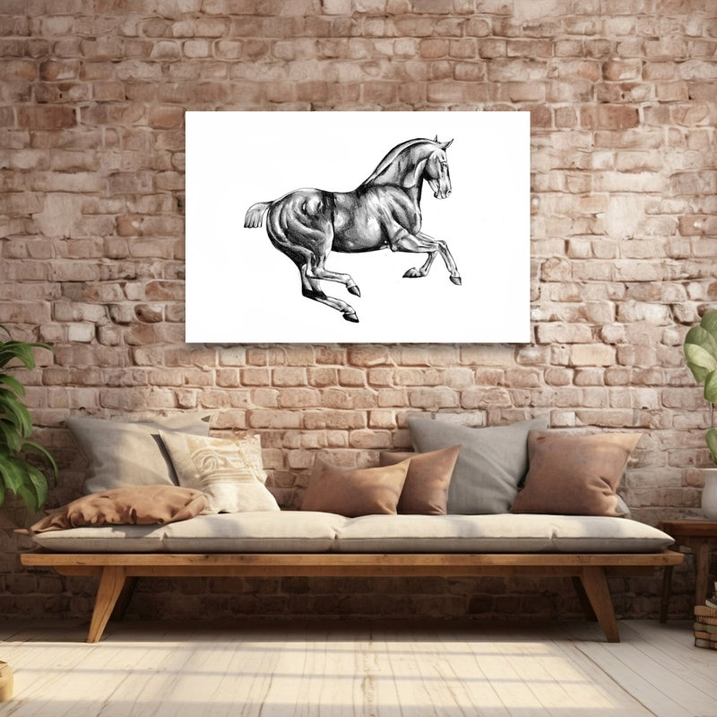Dessin de cheval majestueux, affiche murale contemporaine élégante représentant un cheval, H 40 po x l 60 po