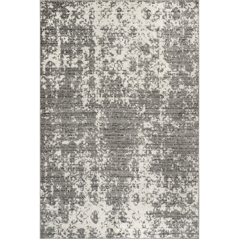 Tapis performance gris / blanc moderne à motif abstrait tissé à la machine Deedra, Rectangle de 10 pi x 14 pi