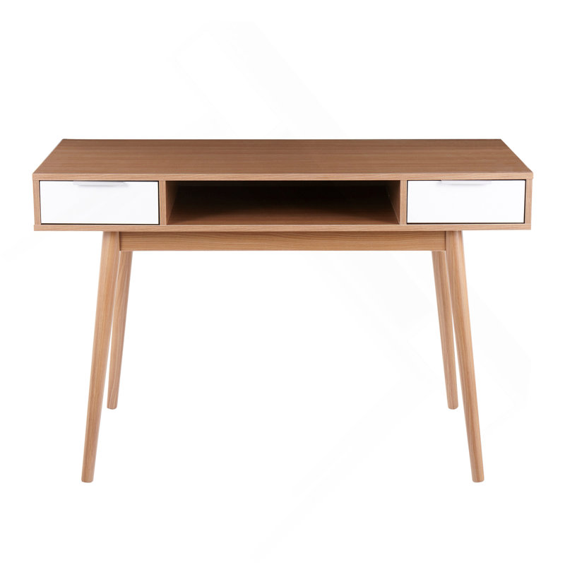 Bureau double Pebble Contemporary en bois naturel avec tiroirs en bois blanc par LumiSource