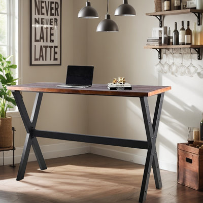 Raihan Pine Solid Wood Top Metal Base Dining Table