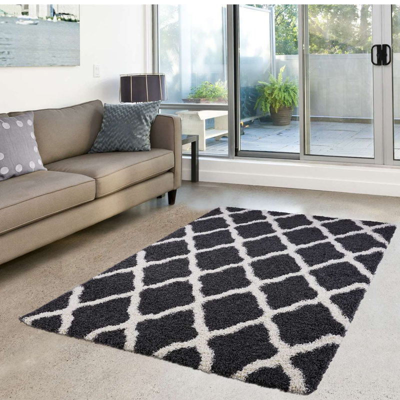 Tapis noir à motif géométrique Prouty, Rectangle 5 pi 3 po x 7 pi 7 po