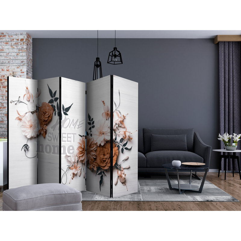 225cm W x 172cm H 5 - Panel Solid Wood Folding Room Divider