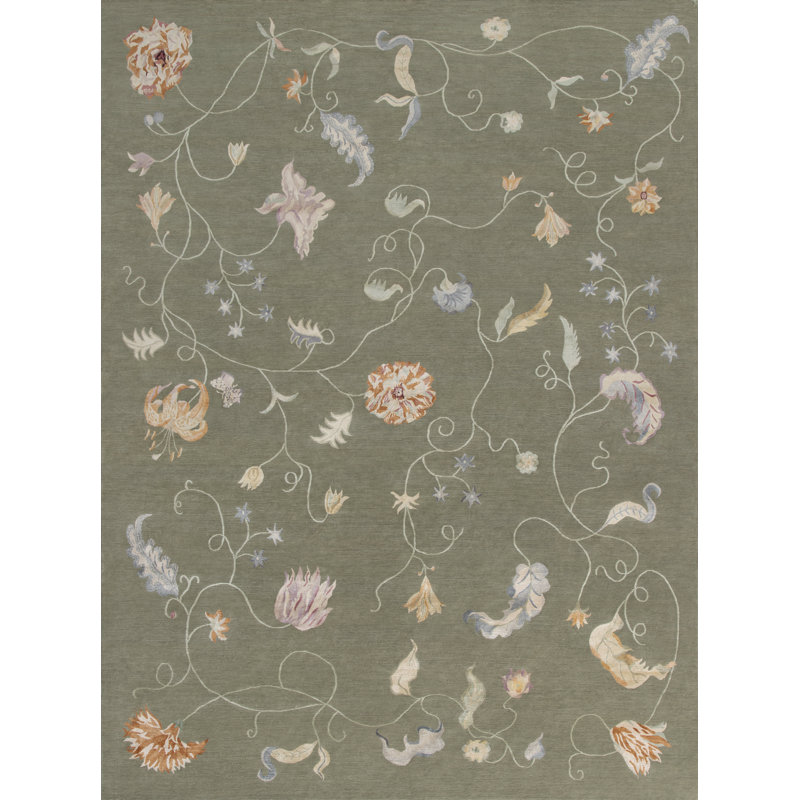 Floral Area Rug in Green, Rectangle 12' x 18'