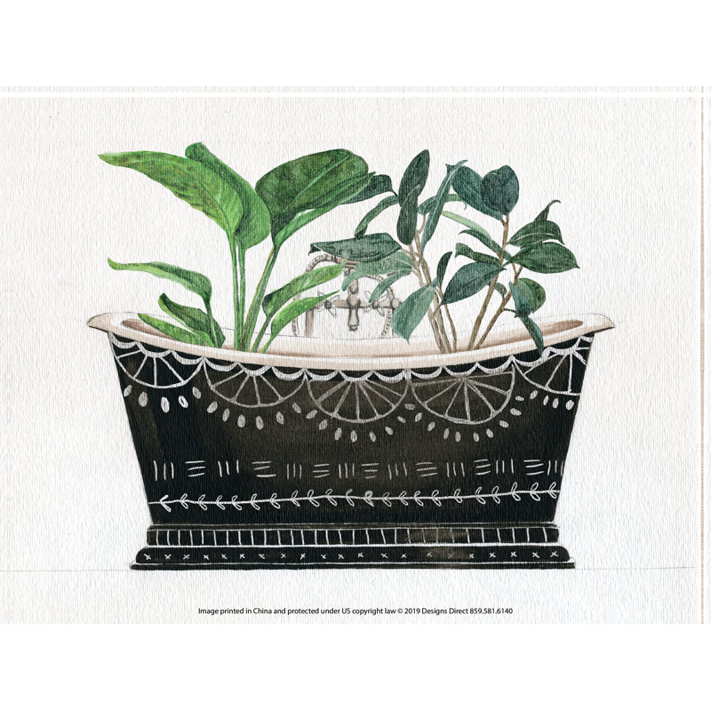 Black Bathtub Full of Plants I - Painting Print, 81 cm H x 122 cm W, Black Floater Framed