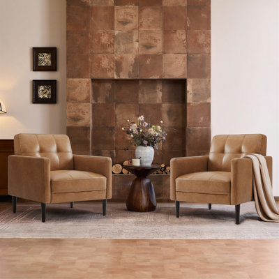 32.3"W Tufted Upholstered Vegan Leather Accent Chair with Solid Wood Legs by Wade Logan
