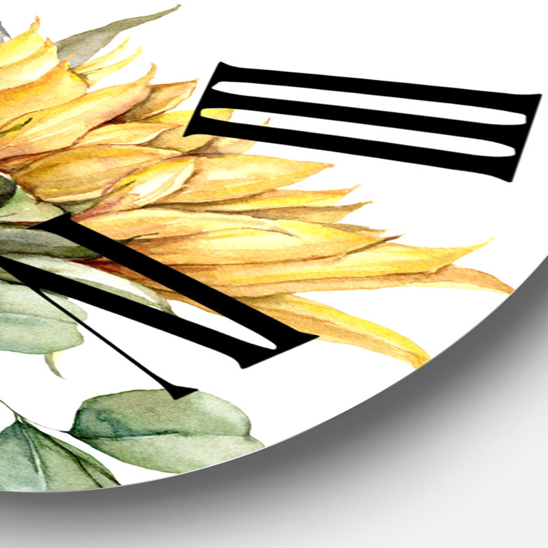 Horloge murale traditionnelle avec bouquet d'automne et tournesols rouges, Surdimensionné