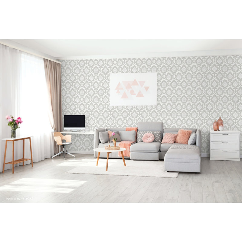 Aghaleck Damask 10m x 53cm Wallpaper Roll, Silver