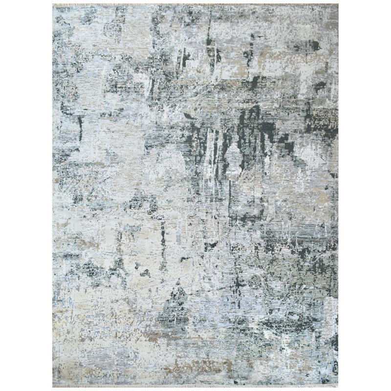 Abstract Area Rug in Gray/Green/Purple/Beige, Rectangle 9' x 12'