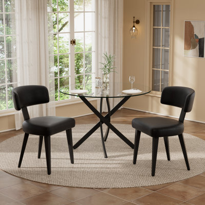Modern Tempered Glass Dining Table Set With PU Leather Chairs, 36/47-Inch Kitchen Dining Set For 2/4/6 People, Contemporary Easy-To-Clean Dining Furniture Set