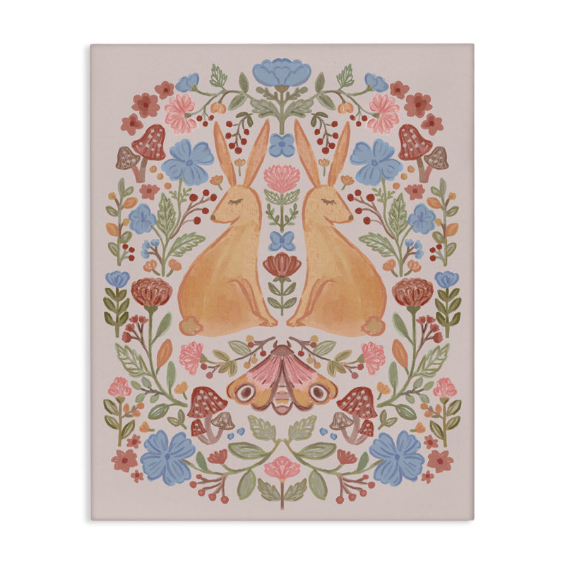  «Autumnal Folk Rabbits», art mural sur toile par Nina Muis, H 20 po x l 16 po