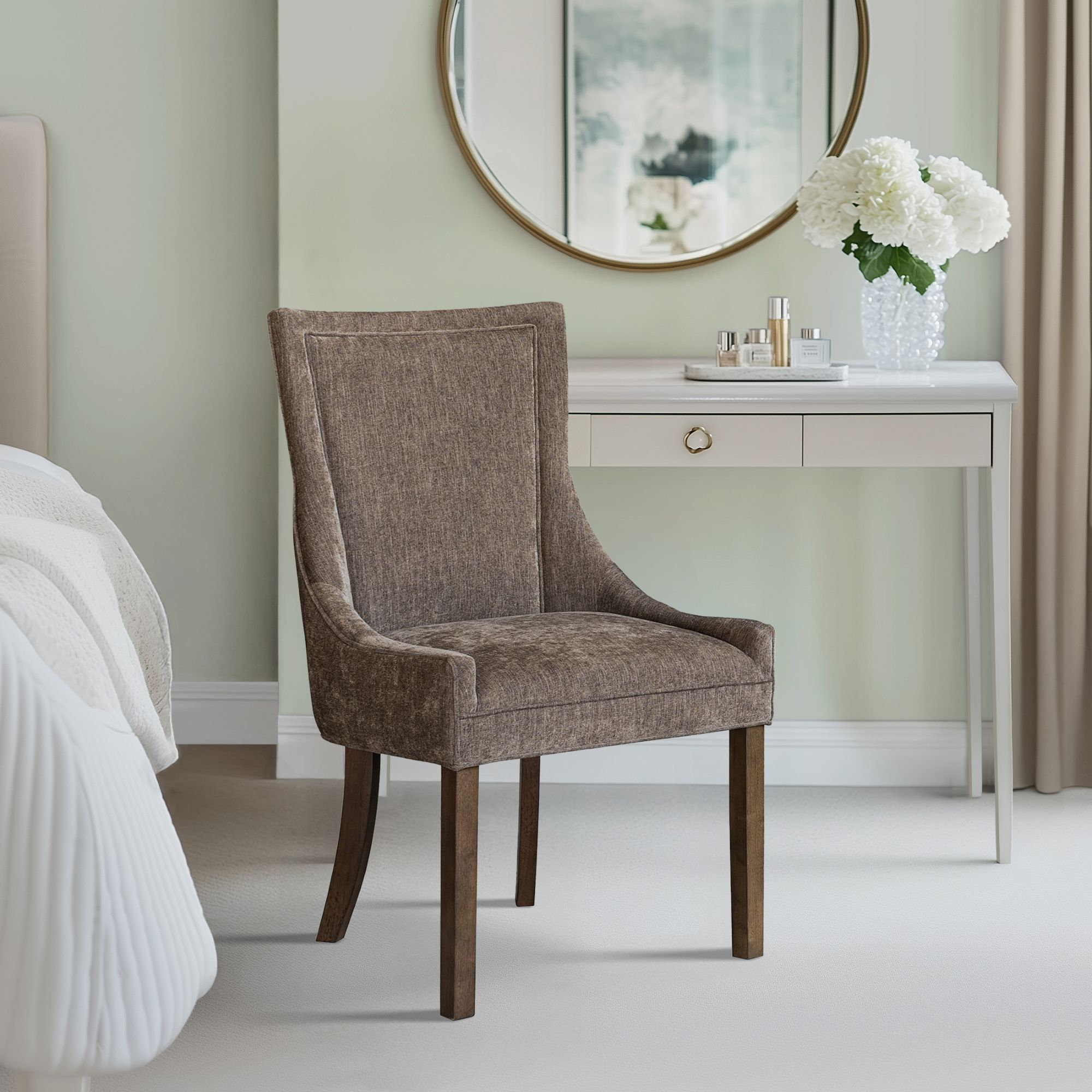 Ultra Velvet Dining Upholstered Side Chair, Brown Chenille