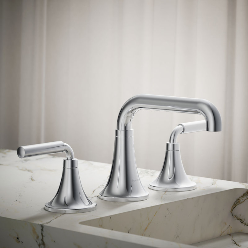 Tone Widespread Bathroom Sink Faucet, Three-Hole Bathroom Faucet with Clicker Drain, 1.2 GPM, Polished Chrome