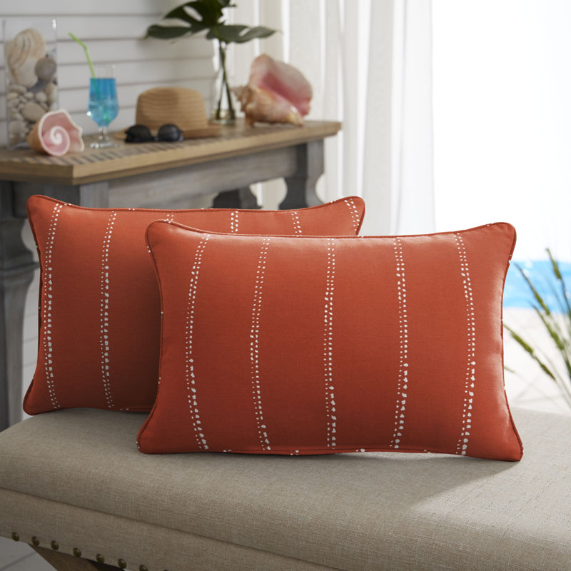 Mason II Outdoor Reversible Throw Pillow, Orange, 12" x 18"